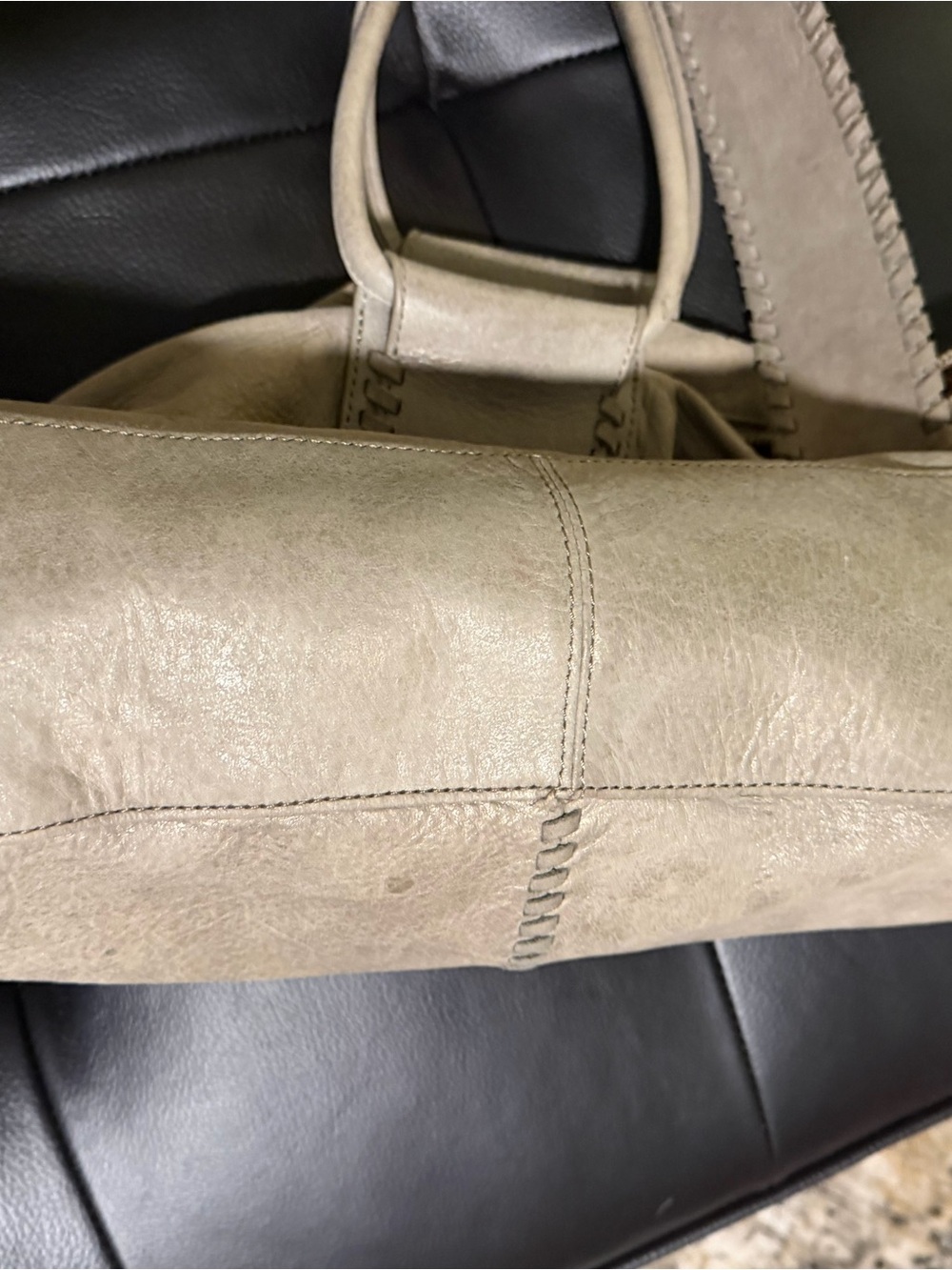 HOBO Sheila Satchel Taupe Leather Shoulder Bag with Whipstitch Strap - Picture 4 of 6
